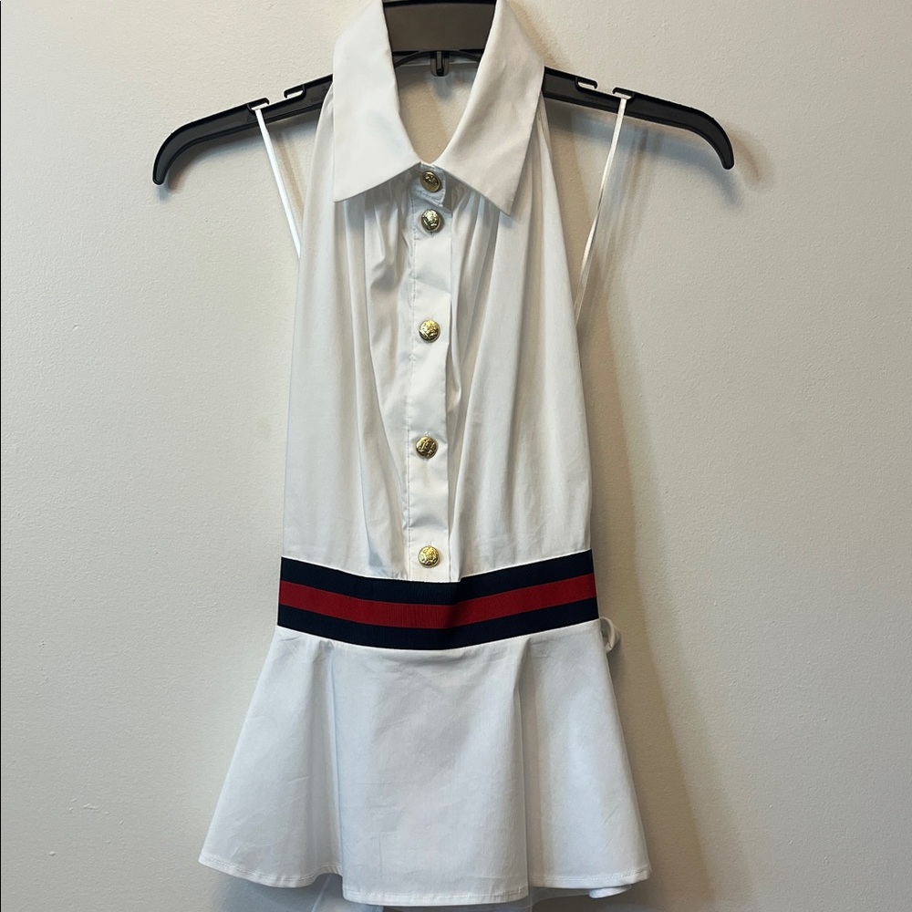 White Sleeveless Dress with Gold Buttons